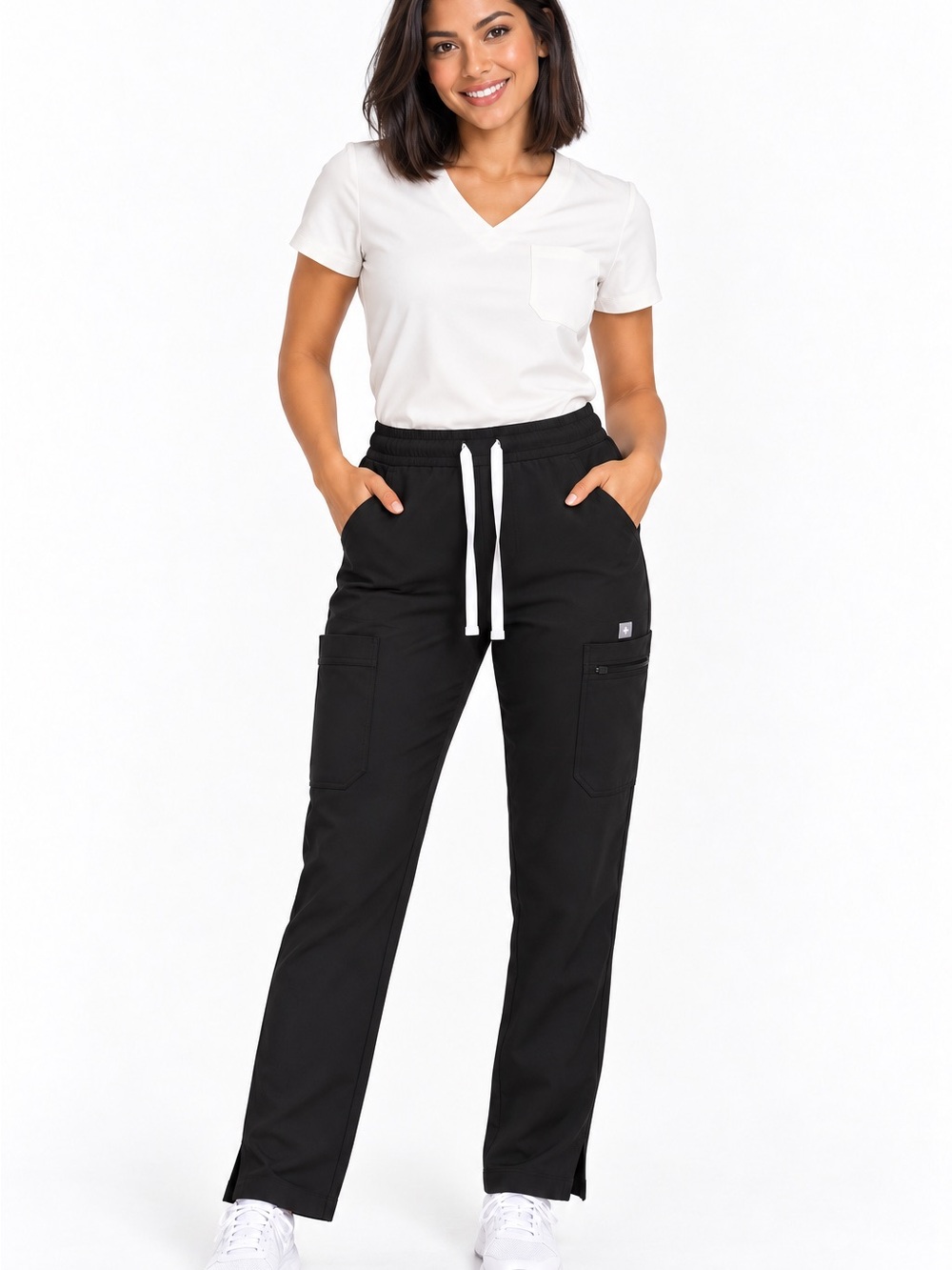 FIGS Technical Collection Black Cargo Scrub Pants XXS Straight Leg